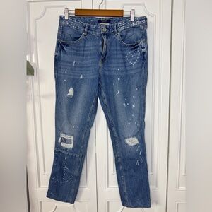 Scotch & Soda Distressed Medium Blue Straight-Leg Jeans